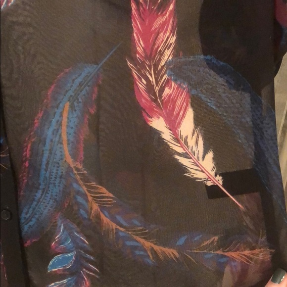 NWOT Express Sheer Black Blouse with Feather Print - Picture 4 of 4